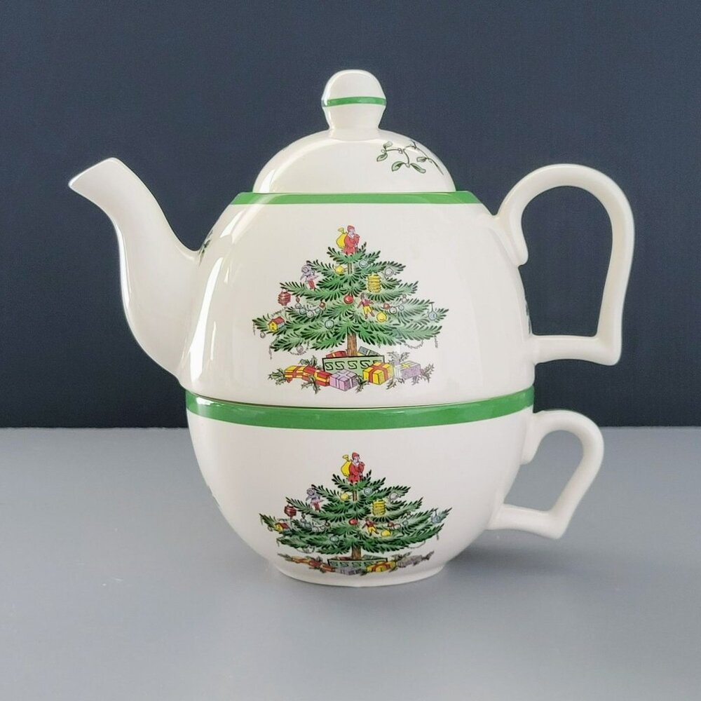 Spode Christmas Tree Cheer Tea For One Festive Holiday Tea Set & Original Box